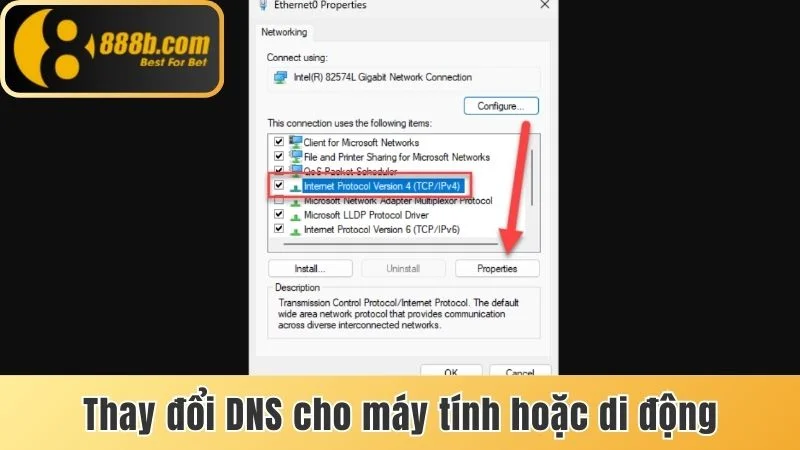 Link Vào 888bet - Cập Nhật Liên Kết Chuẩn, Không Bị Chặn 4 Thay đổi DNS cho máy tính hoặc di động