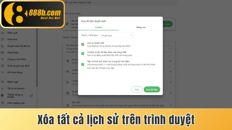 Link Vào 888bet - Cập Nhật Liên Kết Chuẩn, Không Bị Chặn 9 Xóa mọi lịch sử tìm kiếm hay truy cập trên trình duyệt